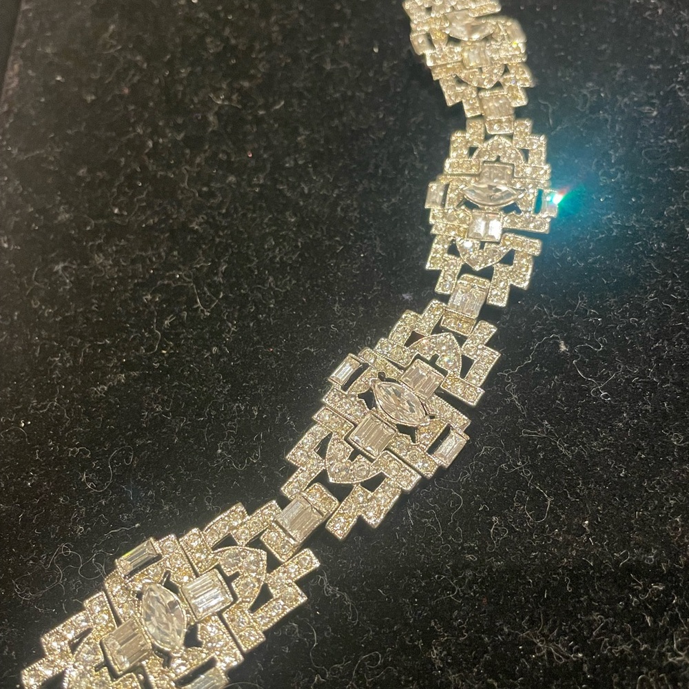 DESIGNER KENNETH LANE ARR DECO Silver Bracelet - signed.